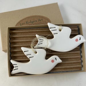 White Dove Birds of Peace Porcelain Handmade Decorations (two birds),birds of peace, love birds, bird lover gift, friend gift, mom gift,