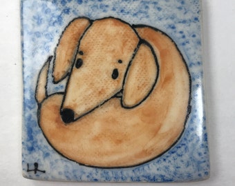 2.5 No.9 All Brown  Dachshund Porcelain Tile, for doxy lovers, dog gifts for dachshund owners, weeny dogs gifts, dachshund mom gifts