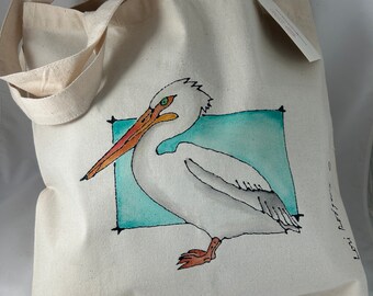 Handpainted Pelican Canvas Tote Bag, Bird Lover Gift