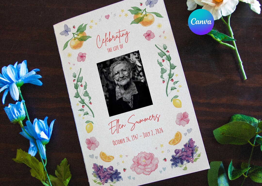 Editable Funeral Program Template for Canva – Printable Memorial Service Program – Celebration ...