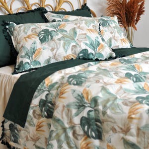 Green Leaf Bedding, Tropic Leaves Duvet Cover Set, Palm Leaf Quilt Cover, Monstera Doona Cover, Queen Bedding, King Comforter, Full Duvet