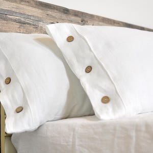 White Linen Pillowcase with Button, Linen Bedding, Flax Linen Euro Sham, Body Pillow Cover, King Size Pillowcase, Queen Pillow Shams
