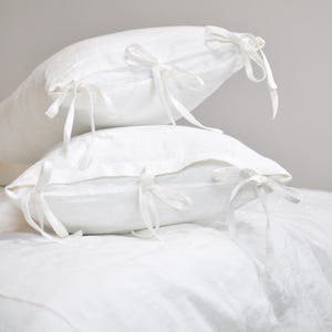 Linen Pillowcase with Ties, 100% Linen Pillow Sham, Natural Flax Linen Pillow Sham Cover, Off White Pillowcases with Bow, Custom Size Pillow