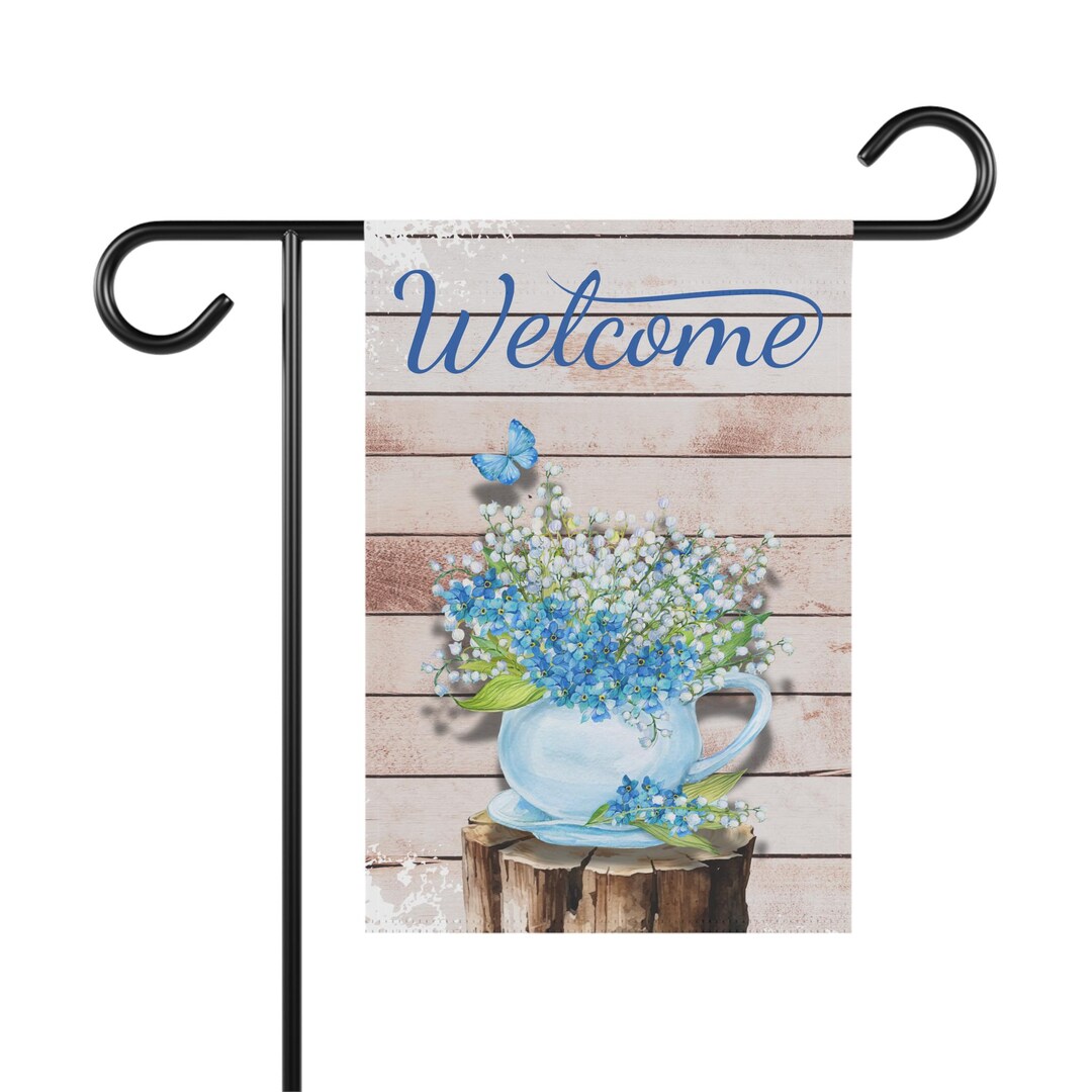 Wellcome Pitcher Welcome Garden Flag Blue Floral Pitcher Rustic Farmhouse Spring Summer ...