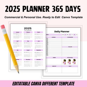 Planner 2025 Canva Template, 365 Days for Canva KDP, Daily Planner 2025