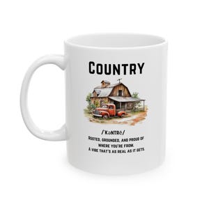 Country Mug with Vintage Barn & Red Truck - Rustic Farmhouse Style