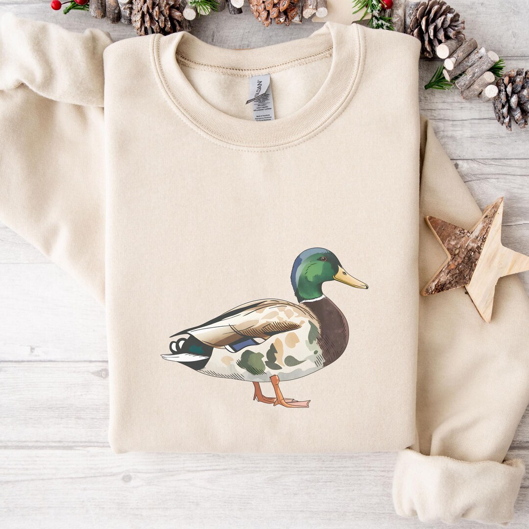 White Mallard Duck Pattern Print Women Pullover Hoodie