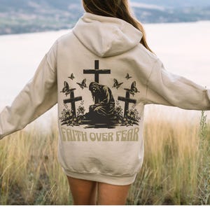 Faith Over Fear Christian Hoodie, Butterfly Jesus Design