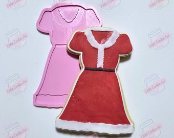 Mrs Claus Dress Cookie Cutter STL File for 3D Printing, Matching Fondant Stamp and Debosser, Christmas Holiday Gown Digital Download CAD Set