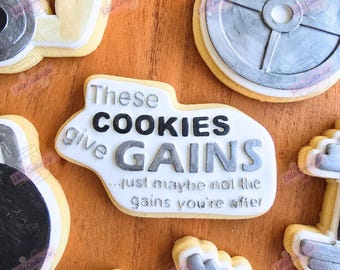 These Cookies give Gains - STL digital file download cookie cutter and fondant stamp