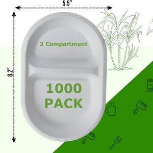 BioGreenPaper Heavy Duty Compostable Sugarcane / Bagasse 2 Compartment Tray -100/Pack. 500/Case