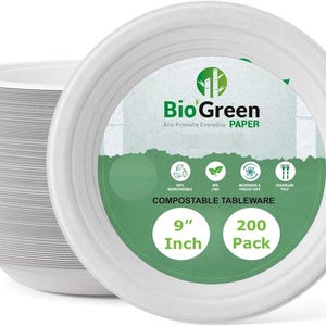 BioGreenPaper Heavy Duty Compostable Sugarcane / Bagasse 9&quot; Plate - 50x4=200/PACK. 50x10=500/CASE.