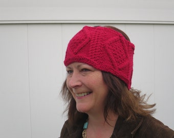 Irish Fisherman Headband Red Cable for Women