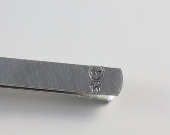 Alien Head Tie Clip Handmade Silver Plated 16mm 