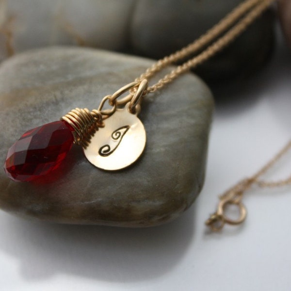 SALE - January and July Birthstone - Pesonalized Gold Necklace