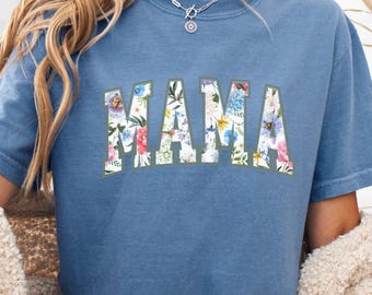 Koszulka z motywem kwiatowym dla mamy, uroczy strój mamy na szkolny odbiór, koszulka Varsity Mama, stylowa koszulka dla mamy, prezent na co dzień dla mamy