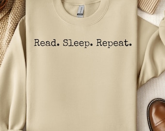 Sweatshirt lezen, slapen herhalen, minimalistisch cadeau boekenliefhebber, esthetisch lezen ronde hals, shirt bibliothecaris, gezellige leesgrage trui