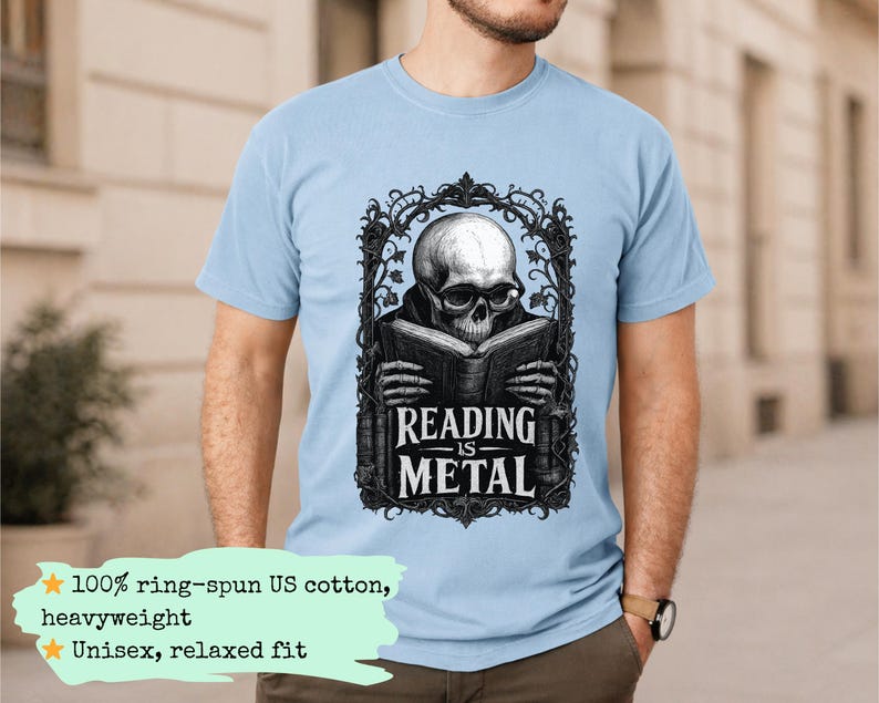 Reading is Metal Shirt, Book Dad Gift, Dark Academia Dad Tee, Funny Reader Father's Day Gift, Gothic Book Lover Shirt for Men