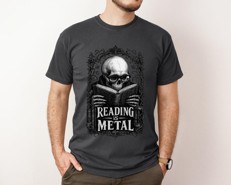 Reading is Metal Shirt, Book Dad Gift, Dark Academia Dad Tee, Funny Reader Father's Day Gift, Gothic Book Lover Shirt for Men