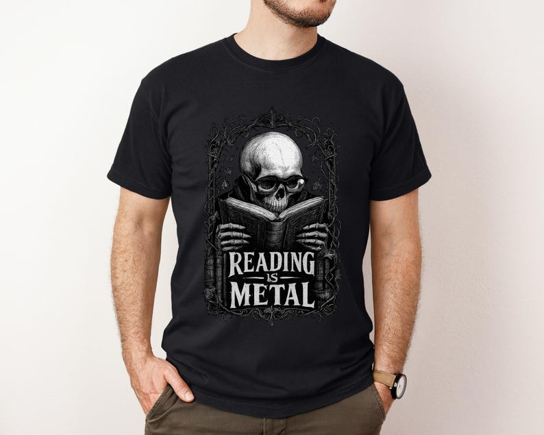 Reading is Metal Shirt, Book Dad Gift, Dark Academia Dad Tee, Funny Reader Father's Day Gift, Gothic Book Lover Shirt for Men