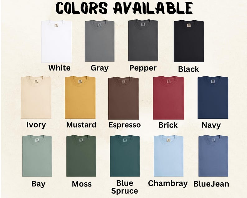 colors available: white, gray, pepper, black, ivory, mustard, espresso, brick, navy, bay, moss, blue spruce, chambray, blue Jean
