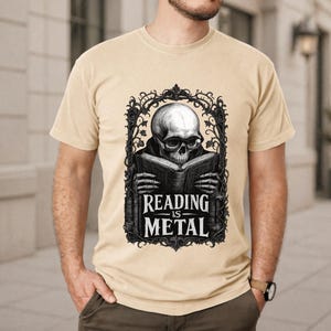 Reading is Metal Shirt, Book Dad Gift, Dark Academia Dad Tee, Funny Reader Father's Day Gift, Gothic Book Lover Shirt for Men