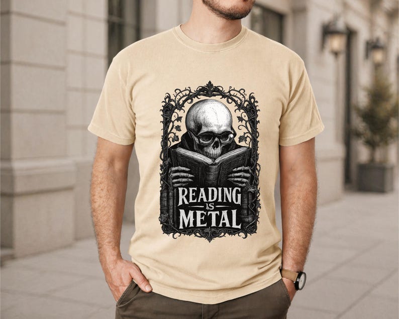 Reading is Metal Shirt, Book Dad Gift, Dark Academia Dad Tee, Funny Reader Father's Day Gift, Gothic Book Lover Shirt for Men