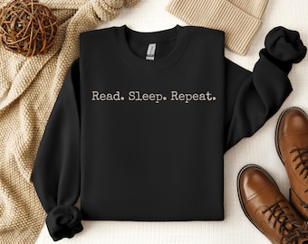 Sweatshirt lezen, slaap herhalen, minimalistische boekenliefhebber ronde hals, esthetische lezer trui cadeau voor bibliothecaris of leraar