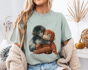 Baby Monkey Punch Comfort Colors T-shirt, schattige aap met knuffel graphic T-shirt, meme-shirt Viral Monkey, dierenliefhebber Moederdagcadeau