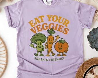 Comfort Colors Eat Your Veggies Retro Shirt | Vegan Tee | Farmers Market Shirt | Cute Vegetable Graphic | Vintage Veggie T-Shirt