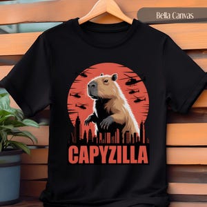 CapyZilla Capybara Shirt - Funny Godzilla Parody Tee - Capybara Monster TShirt - Retro Animal Graphic Gift for Capybara Lover - Bella Canvas