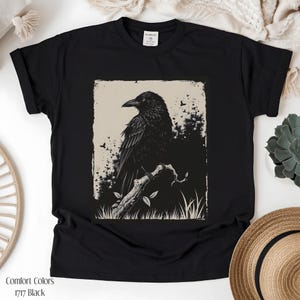 Vintage Raven TShirt Comfort Colors | Gothic Crow Tee | Dark Academia Aesthetic | Spooky Bird Shirt | Occult Wicca Gift for Her or Him
