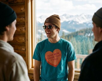 Telemark Skier Candy Heart T-Shirt, Valentine's Day Skiing Gift