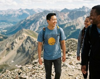 Mountain Sunset T-Shirt: Hand-Drawn Black & Gold Graphic Tee
