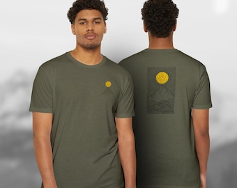 Mountain Sunset Line Art T-Shirt: Unisex Outdoor Adventure Tee