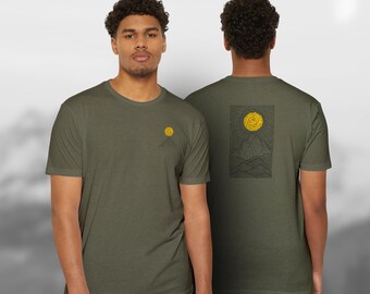 Mountain Sunset Line Art T-Shirt: Unisex Outdoor Adventure Tee