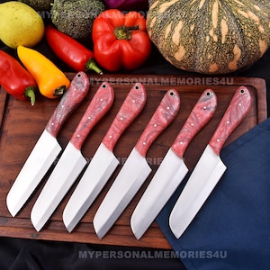 Steak Knives Set 6 Pcs Custom Handmade BBQ Steak Knives Birthday Gifts BBQ Accessories Table Knives Thanksgiving Gifts Christmas Gifts