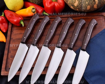 Steak Knives Set 6 Pcs | Forged Steak Knife | Wenge wood Handles | BBQ Grilling knives Anniversary gifts  Independence Day