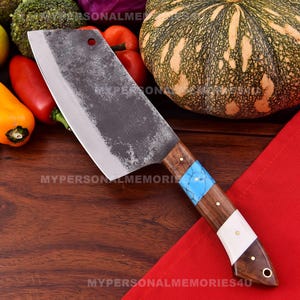 Heavy Duty Forged Chef Butcher Cleaver Knife Personalized Engraved Meat Kitchen Gifts for Him Her Dad Cooking 7&quot; Blade Thanksgiving Gifts