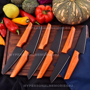 Steak Knives Set Orange Wood Handle With Rust Free Blades BBQ Steak Knives Table Knives Birthday Gifts Anniversary Gift Boyfriend Gifts USA