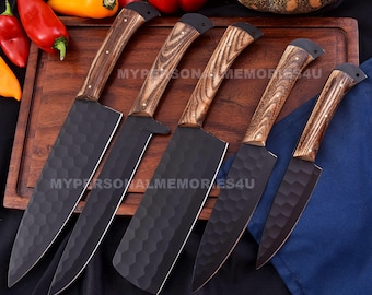 Custom Handmade 5 Pcs Chef Knives Set Wood Handles Razor Sharp Edge BBQ Knives Birthday Gifts Engraved Gifts  Anniversary