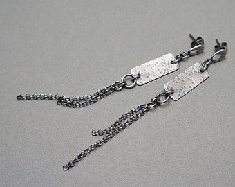 Oorbellen - geoxideerd sterling zilver 925, lange oorbellen, handgemaakte sieraden, rauwe oorbellen, kettingoorbel, zilveren oorbellen, modern, zilver