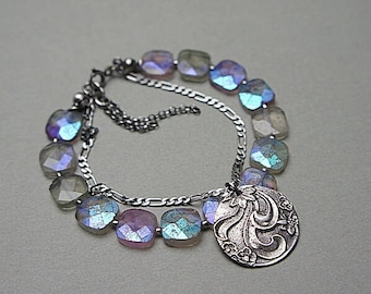 Bracelet - oxidized sterling silver 925 with gemstone, handmade jewelry, bracelet beads, natural stones, pastels, violet, fluorite