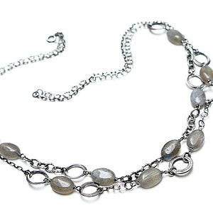 Ketting geoxideerd sterling zilver 925 met labradoriet, edelsteen, handgemaakte sieraden, natuurstenen, ruwe ketting, mineralen afbeelding 7