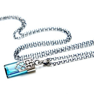 Necklace oxidized sterling silver 925 and blue quartz, necklace with natural stones, handmade jewelry, blue necklace, rectangular, chain zdjęcie 2