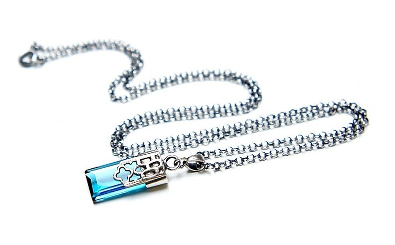 Necklace oxidized sterling silver 925 and blue quartz, necklace with natural stones, handmade jewelry, blue necklace, rectangular, chain zdjęcie 2