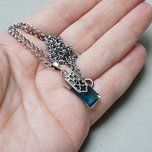 Necklace oxidized sterling silver 925 and blue quartz, necklace with natural stones, handmade jewelry, blue necklace, rectangular, chain zdjęcie 4