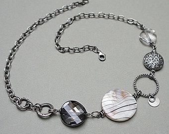 Ketting - geoxideerd sterling zilver 925, handgemaakte sieraden, ketting rauw, zilveren ketting, modern, ketting, korte ketting