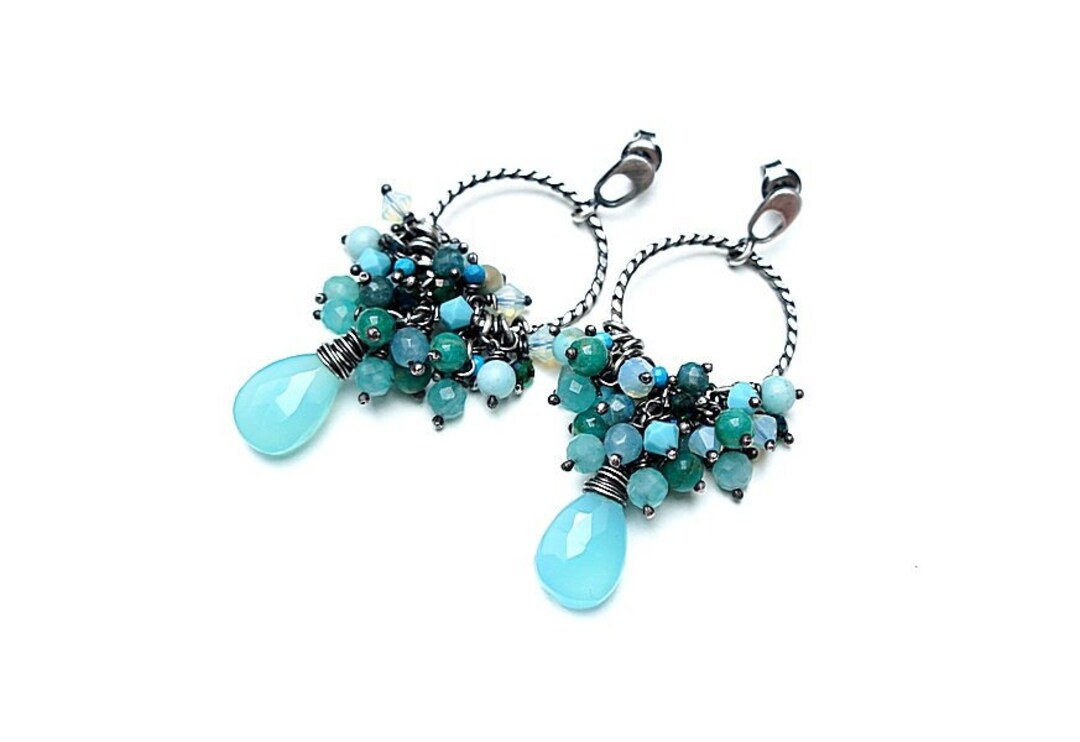 Earrings Oxidized Sterling Silver and Chalcedony Earrings Etsy