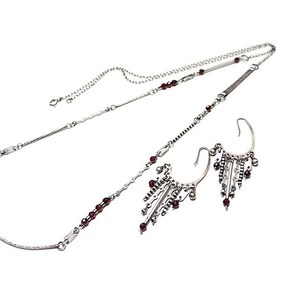 Earrings oxidized sterling silver 925 and garnet, handmade jewelry, long earrings, chain, raw earrings, modern earrings image 8